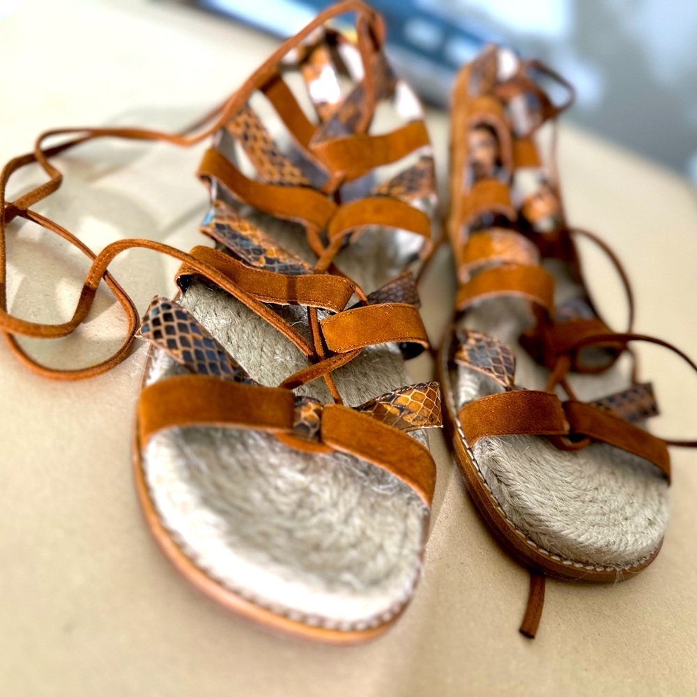 Rare Paul Andrew Tempest Elaphe snakeskin and‎ suede lace up sandals Sienna 41 - Picture 3 of 7